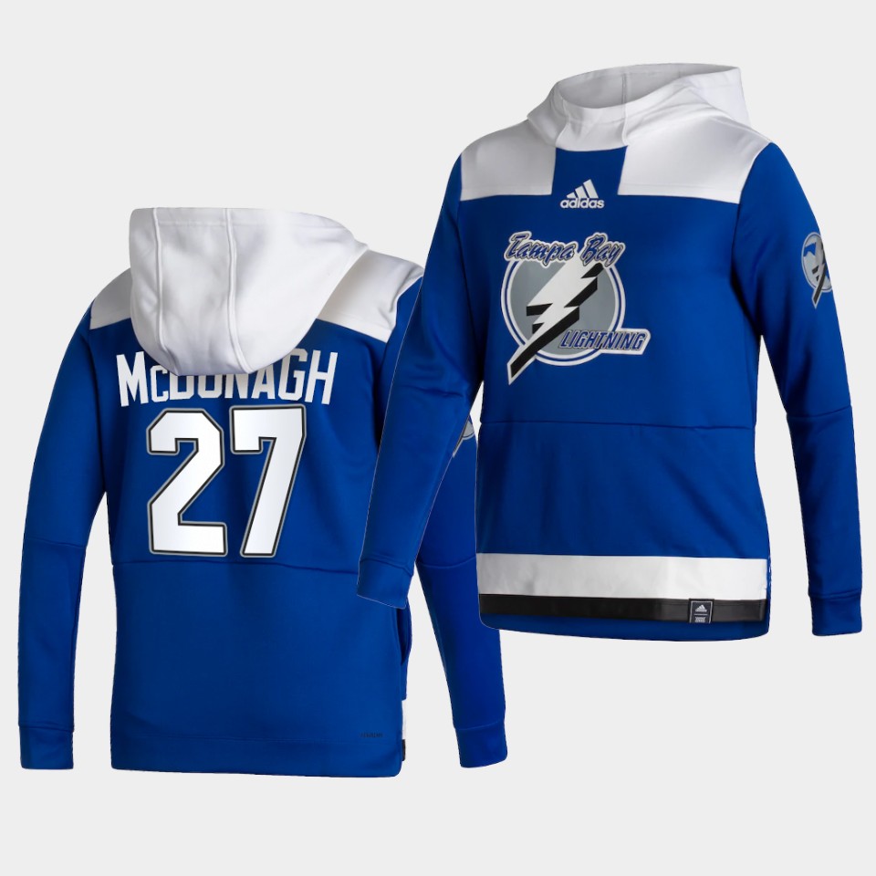 Men Tampa Bay Lightning #27 Mcdonagh Blue NHL 2021 Adidas Pullover Hoodie Jersey